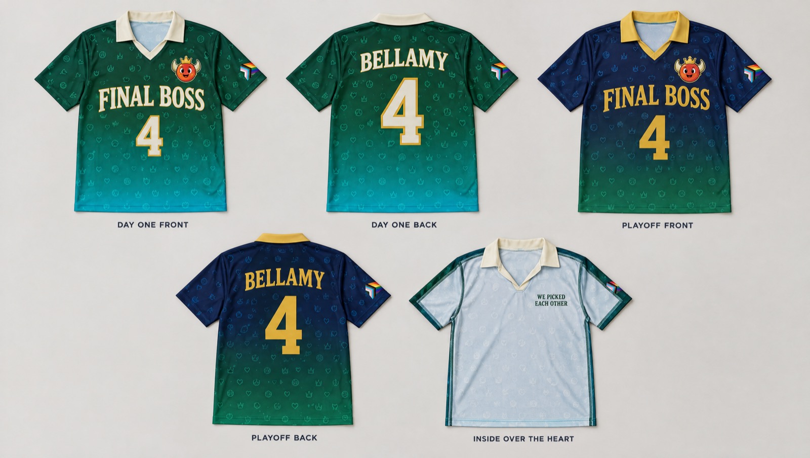 Chosen Family flat-lay: Day One, Playoff and inside-out views