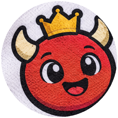 The FINAL BOSS mascot: a smiling red dodgeball with tiny horns and a gold crown.